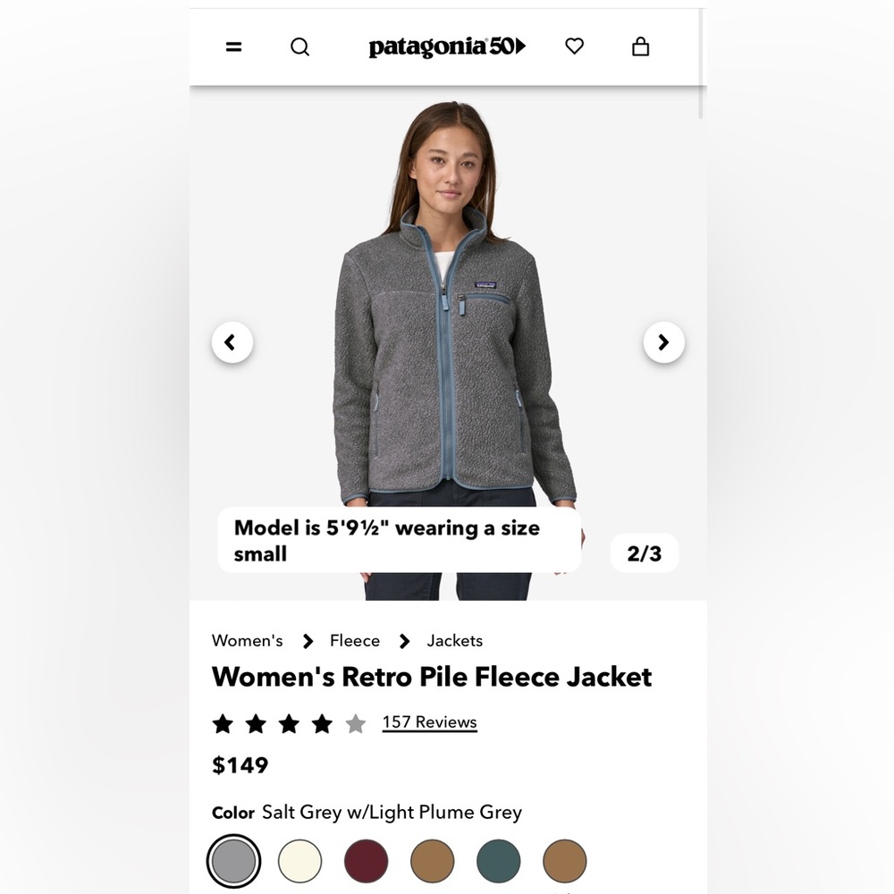 Patagonia Women’s Retro Pile Fleece Full zip XS  grey + sage
